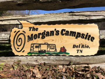 Log Shaped Wooden Campsite Sign