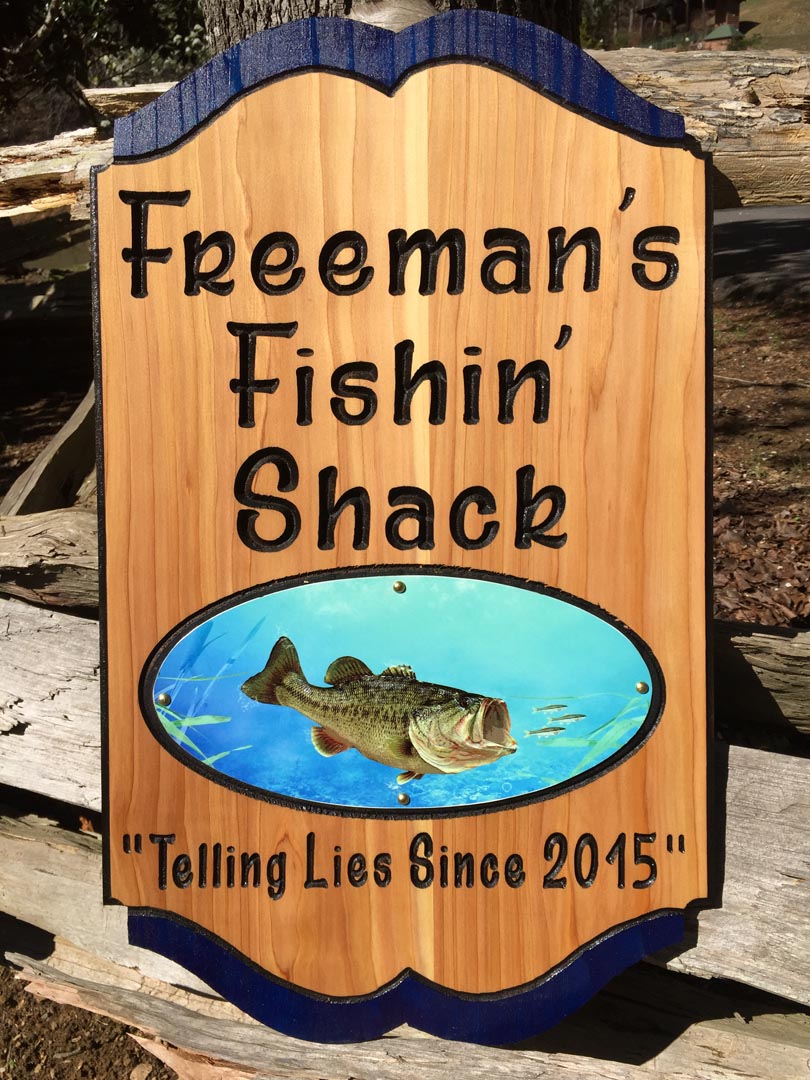 Fishing Lodge Metal Sign FREE SHIPPING Wood Style Big Bass 