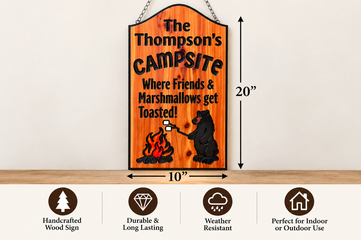 Bear and Campfire Camping Wood Sign (Thompson) - Image 2