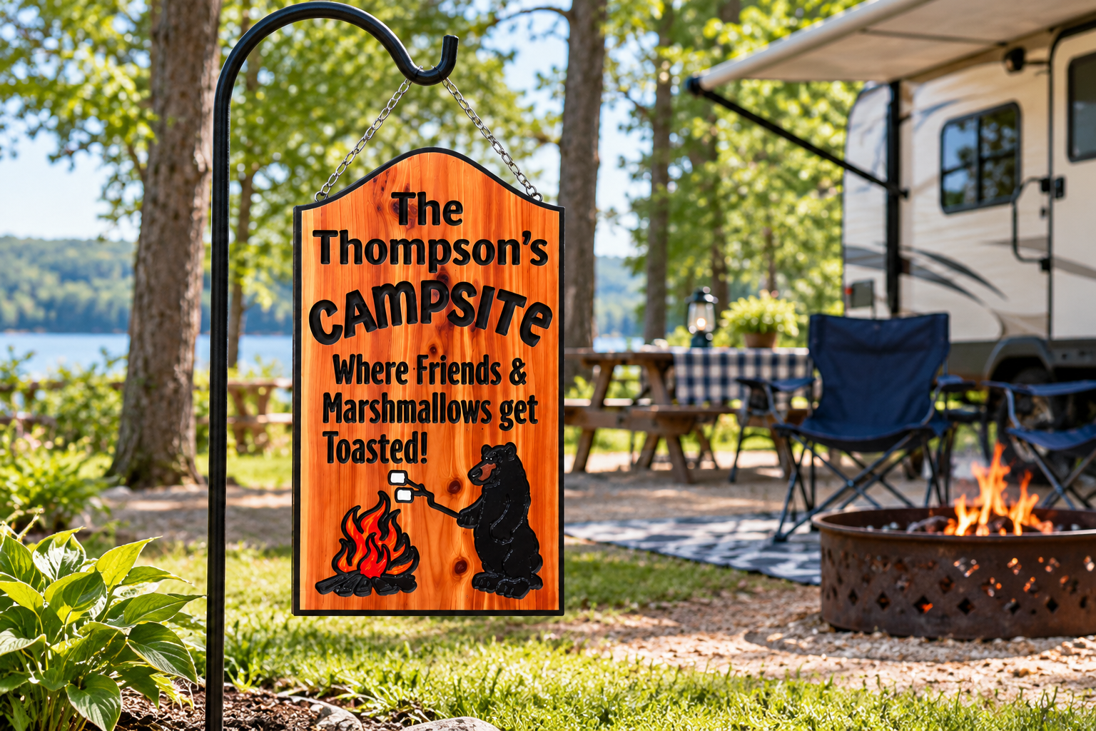 Bear and Campfire Camping Wood Sign (Thompson) - Image 3