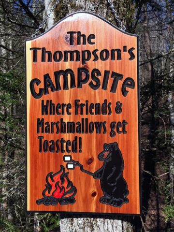 Outdoor Wood Signs for Home, Yard, Barn - Custom Campsite Sign with Black Bear