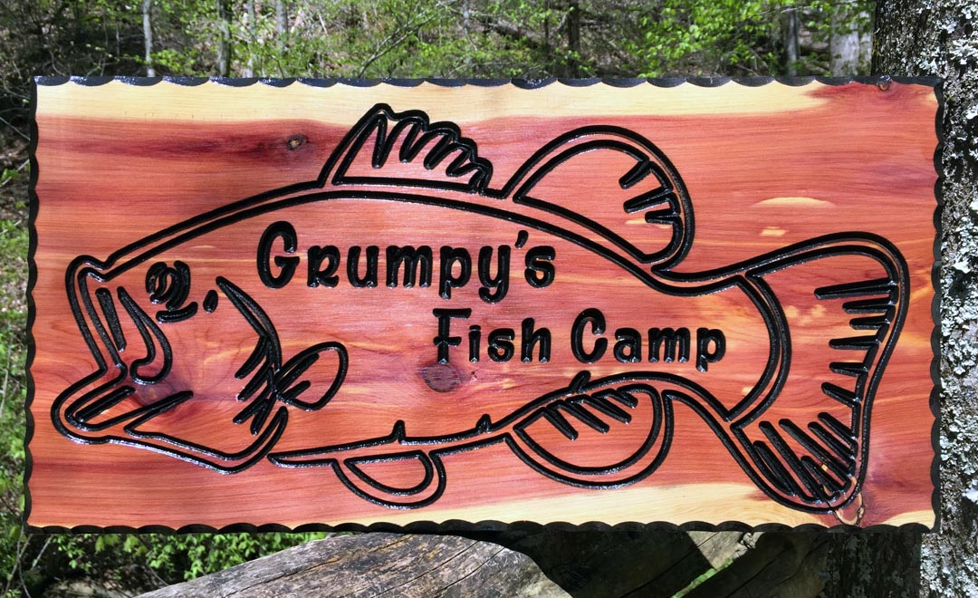 Custom Carved Bass Fishing Wood Sign