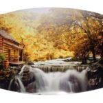 Rustic Log Cabin and Waterfall Scene - Indoor Outdoor Wooden Sign Plaques
