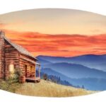 Log Cabin with Mountain View Metal Plaque